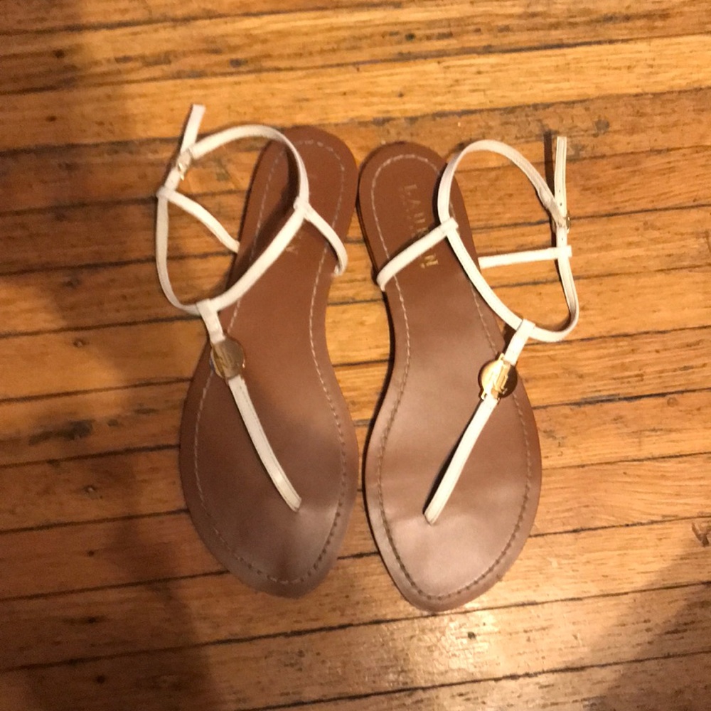 Lauren Ralph Lauren white leather T - strap sandal